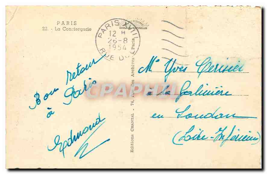 CPA Paris la Conciergerie  — Rückseite