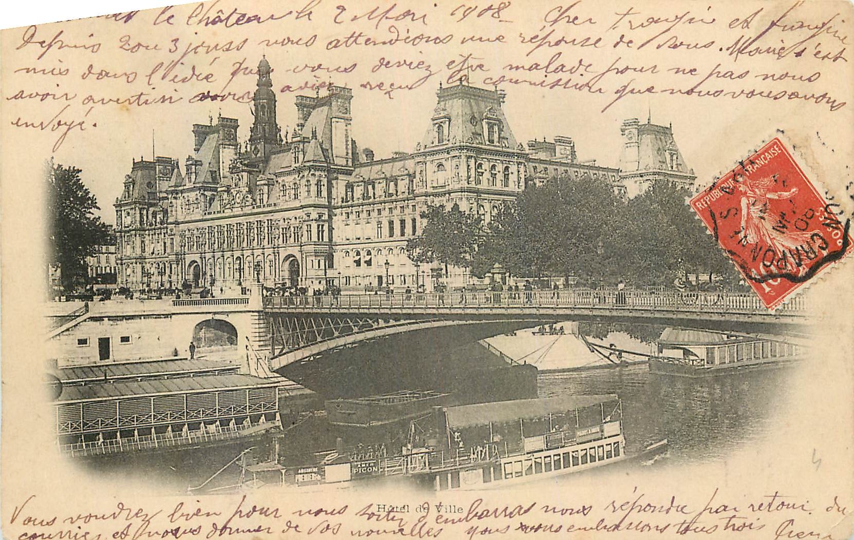 Hôtel de Ville de Paris — vue du pont et des quais — éditeur non identifié, n° de série non visible
