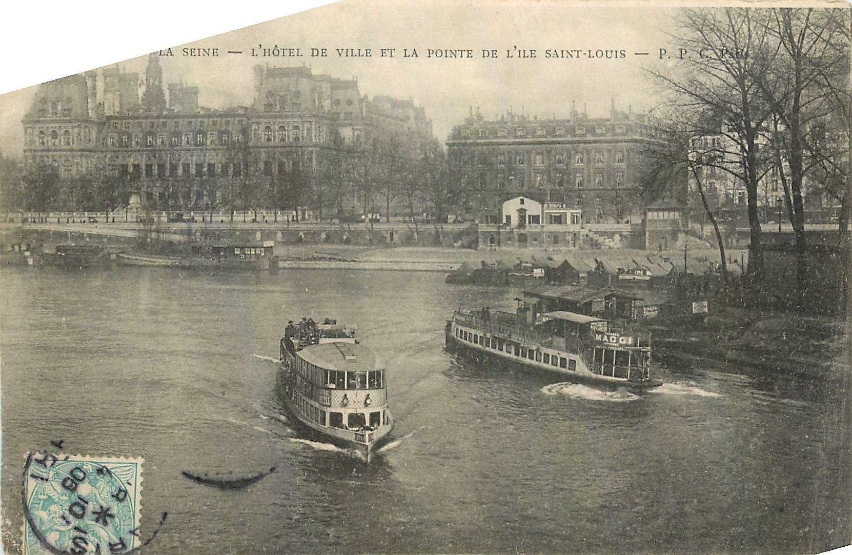 CPA Paris la Seine l'Hotel de Ville et la pointe de l'ile Saint Louis Bateaux