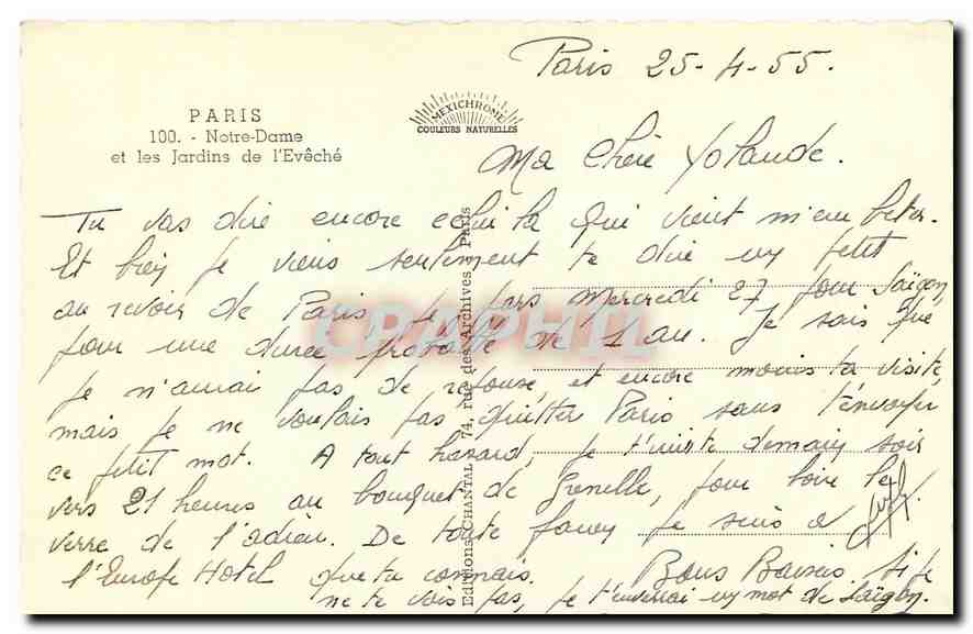 CPA Paris Notre Dame et les jardins de l'Eveche  — Verso