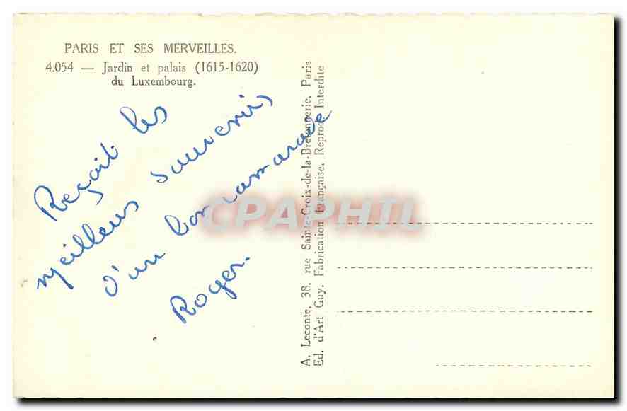 CPA Paris et ses merveilles Jardin et palais du Luxembourg  — Rückseite