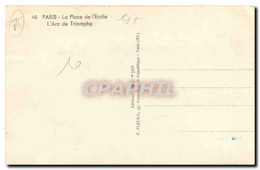 CPA Paris la Place de l'Etoile l'Arc de Triomphe  — Rückseite