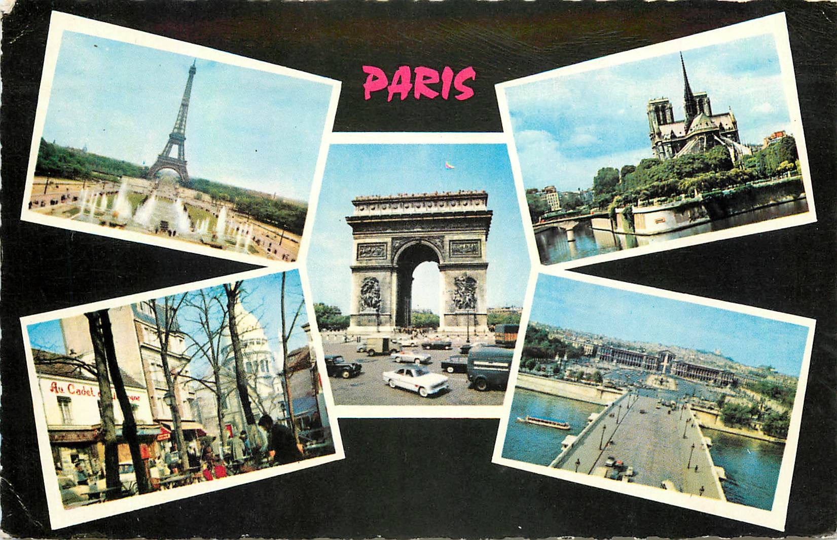CPA Souvenir de Paris La Tour Eiffel et les Jeux d'Eau du Palais Chaillot l'arc de triomphe de l'eto