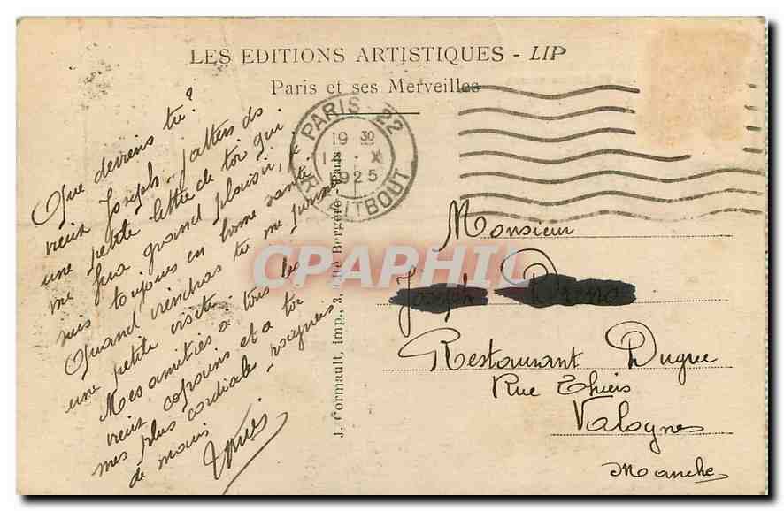 CPA Paris la Madeleine  — Verso
