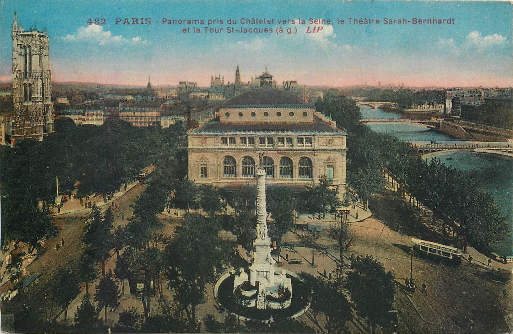 CPA Paris Panorama pris du Chatelet vers la Seine le Theatre Sarah Bernhardi et la tour St Jacques 