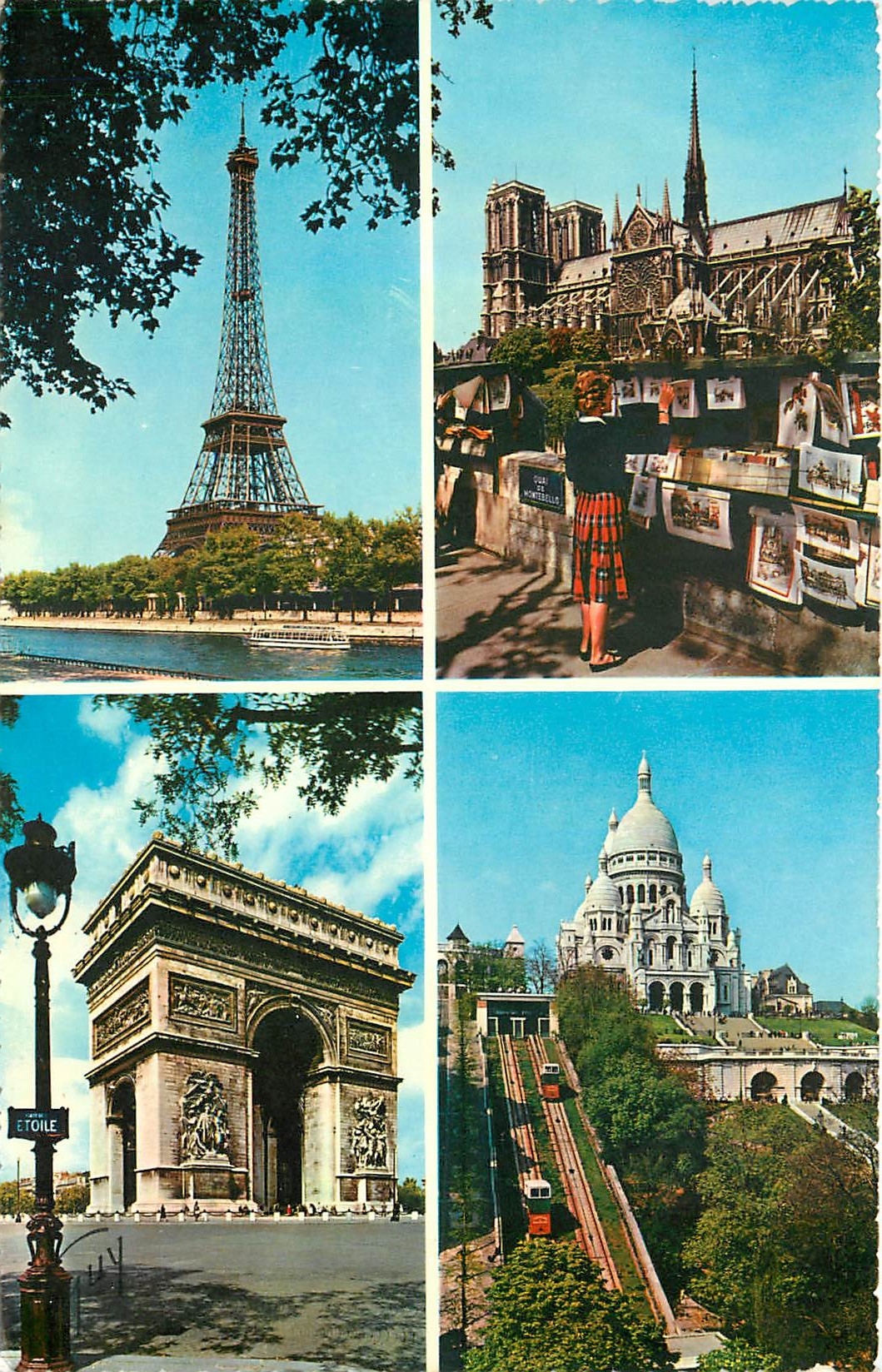 CPA Paris et ses merveilles Tour Eiffel Cathedrale Notre Dame Arc de triomphe de l'Toile Basilique d