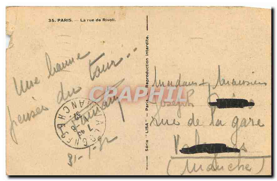 CPA Paris la rue de Rivoli  — Rückseite