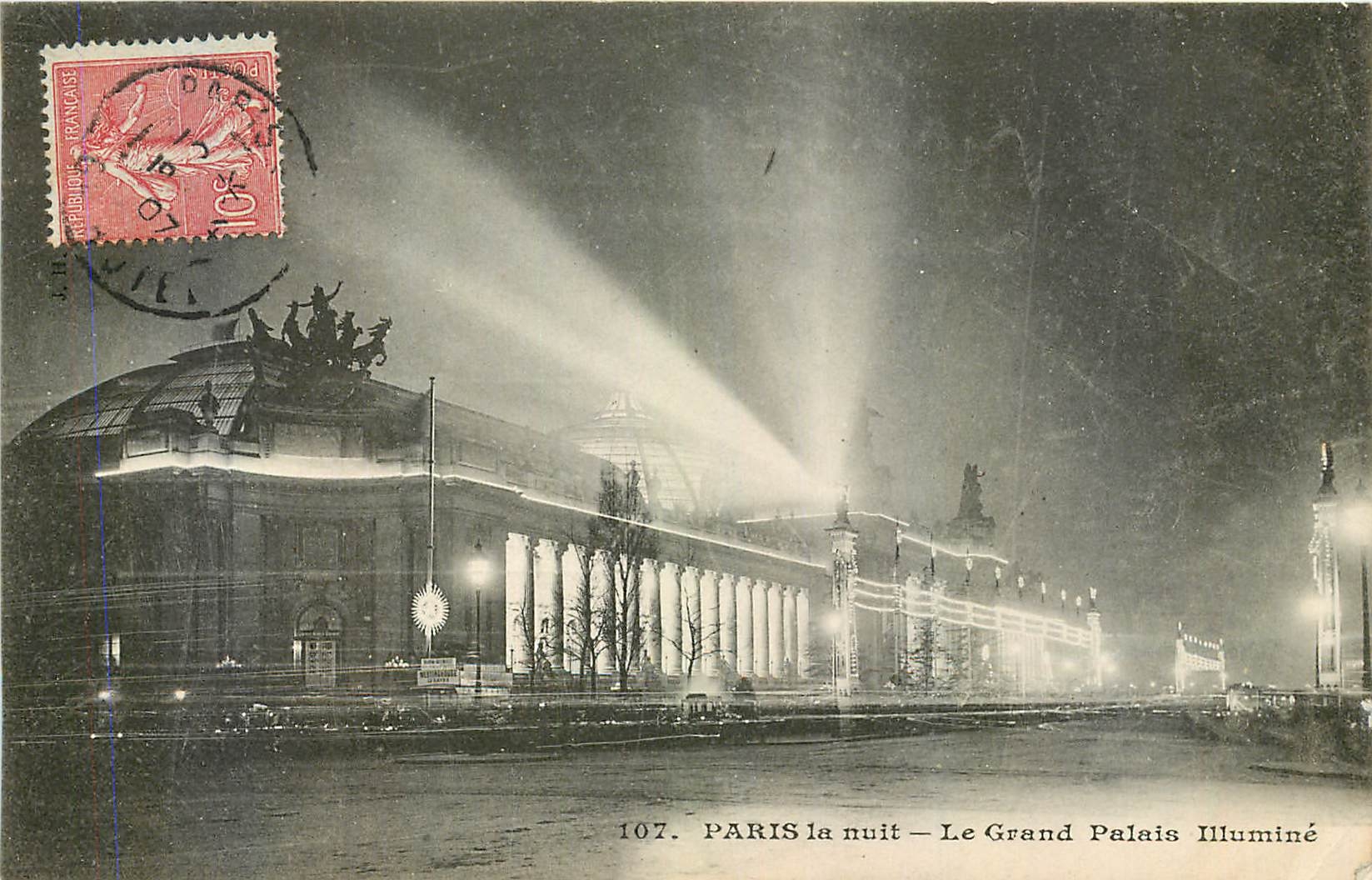 CPA Paris la nuit le Grand Palais illumine 