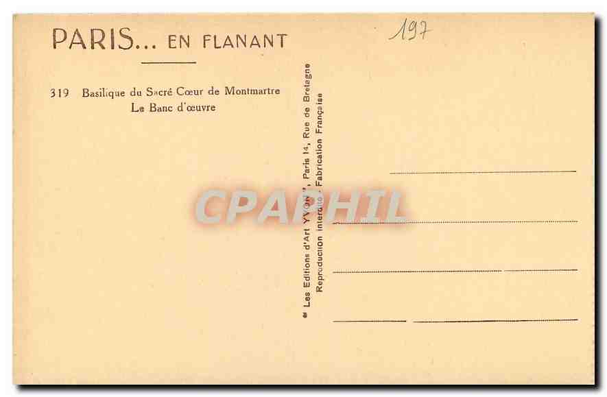 CPA Paris en flanant Basilique du Sacre Coeur de Montmartre le Banc d'oeuvre  — Rückseite