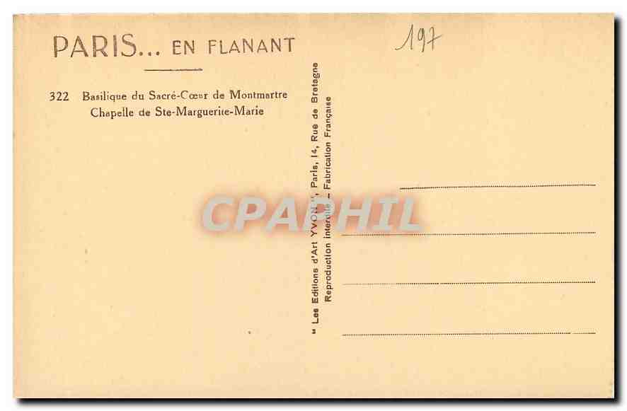 CPA Paris en flanant Basilique du Sacre Coeur de Montmartre Chapelle de Ste Marguerite Marie  — Rückseite