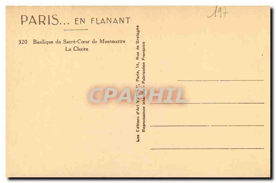 CPA Paris en flanant Basilique du Sacre Coeur de Montmartre la Chaire  — Rückseite