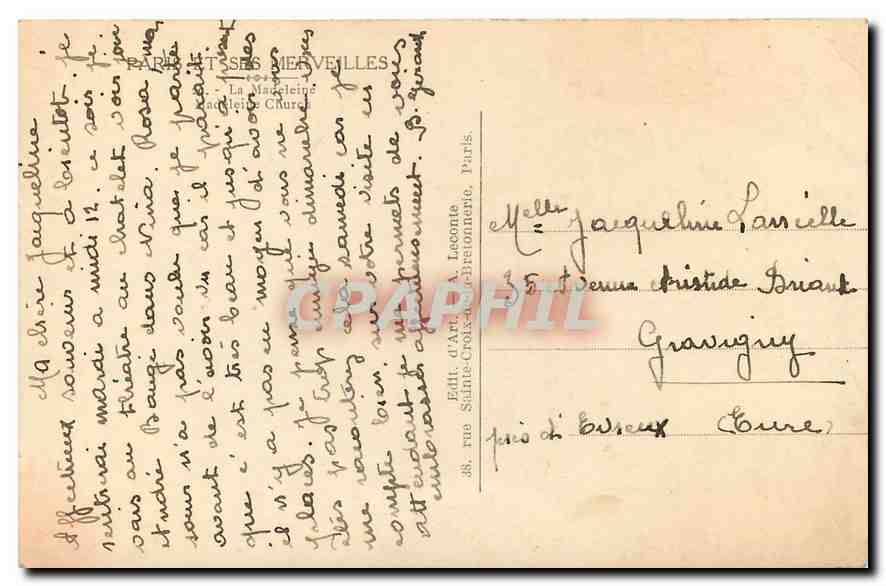 CPA Paris et ses Merveilles la Madeleine  — Verso