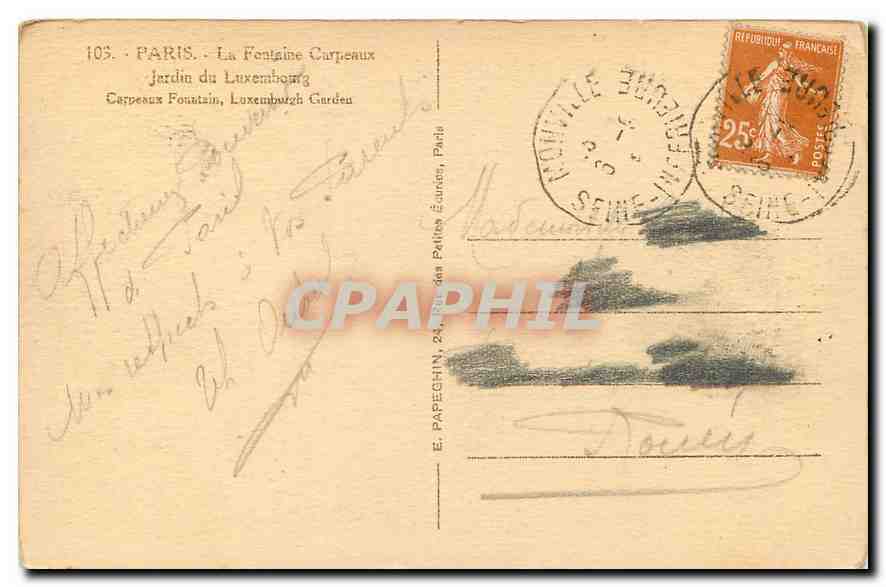 CPA Paris La Fontaine Caroeaux Jardin du Luxembourg  — Rückseite