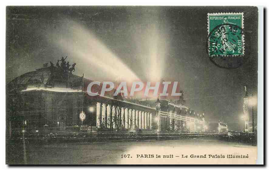 CPA Paris la nuit le grand palais illumine 