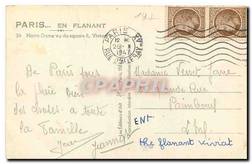 CPA Paris en Flanant Notre Dame u du square R. Viviani  — Verso