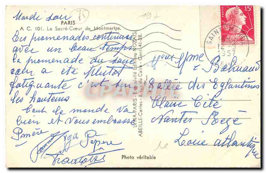 CPA Paris Le Sacre Coeur de Montmartre  — Rückseite