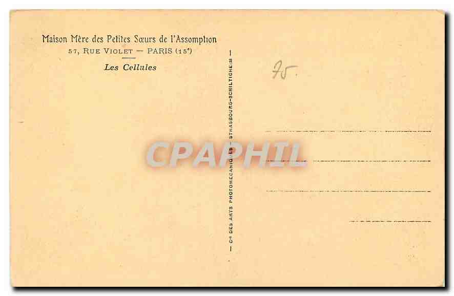 CPA Maison Mere des Petites Soeurs de l'Assomption les Cellules  — Verso