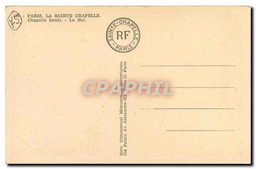 CPA Paris La Sainte Chapelle  — Rückseite