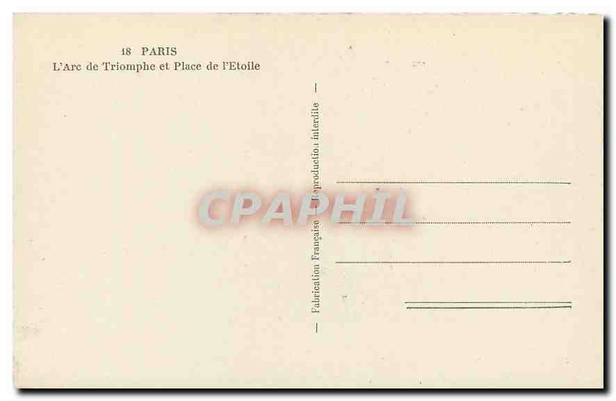 CPA Paris L'Arc de Triomphe et Place de L'Etoile  — Rückseite