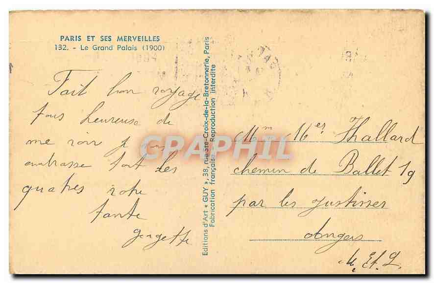 CPA Paris et ses Merveilles Le Grand Palais  — Verso
