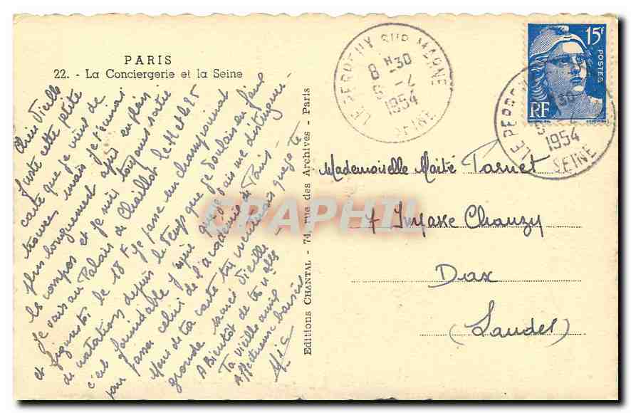 CPA Paris La Conciergerie et la Seine  — Rückseite