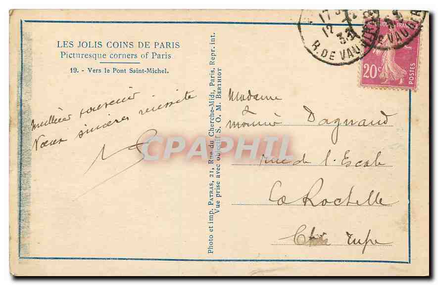 CPA Les Jolis Coins de Paris Vers le Pont Saint Michel  — Rückseite