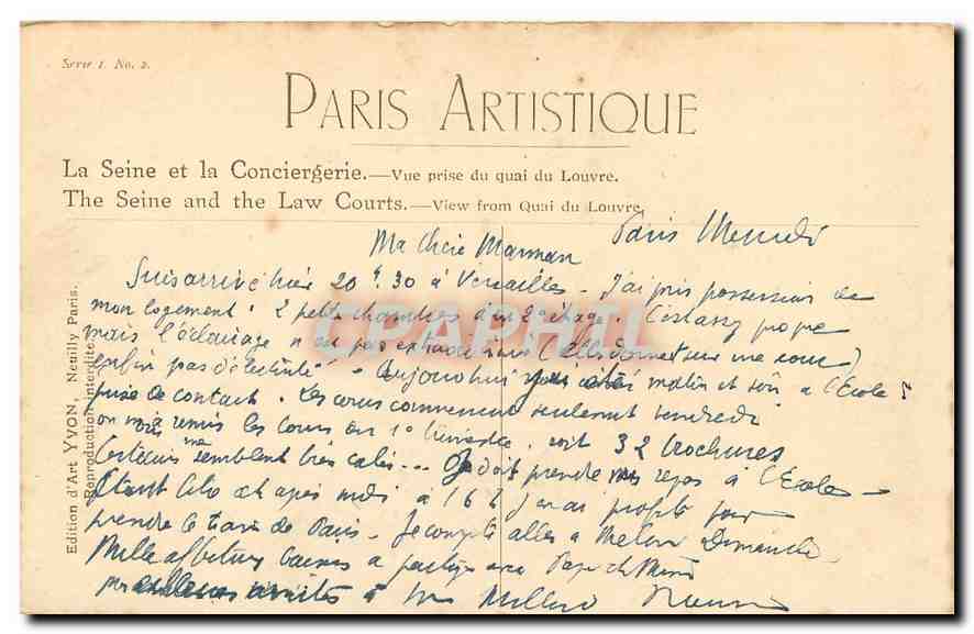 CPA Paris Artistique La Seine et la Conciergerie Vue prise du quai du Louvre  — Rückseite