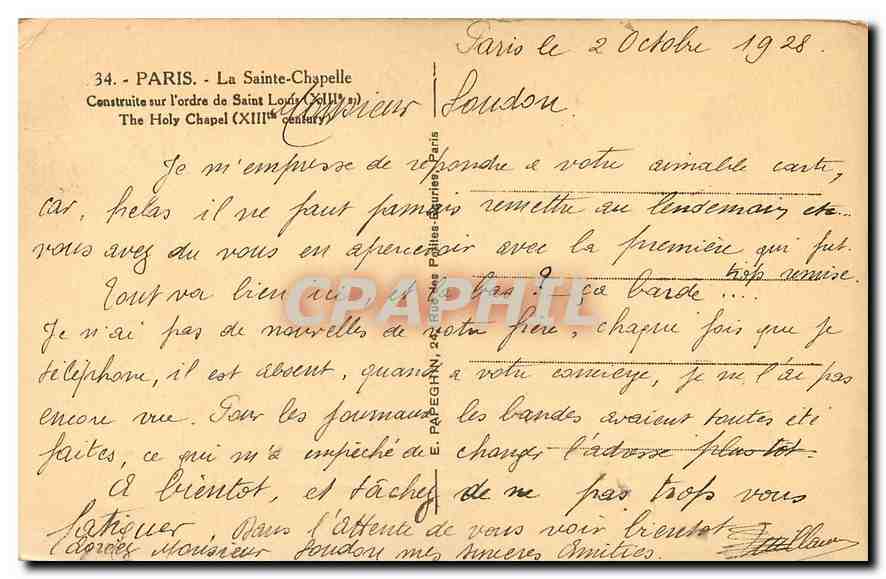CPA Paris La Sainte Chapelle Construite sur l'ordre de Saint Louis  — Verso