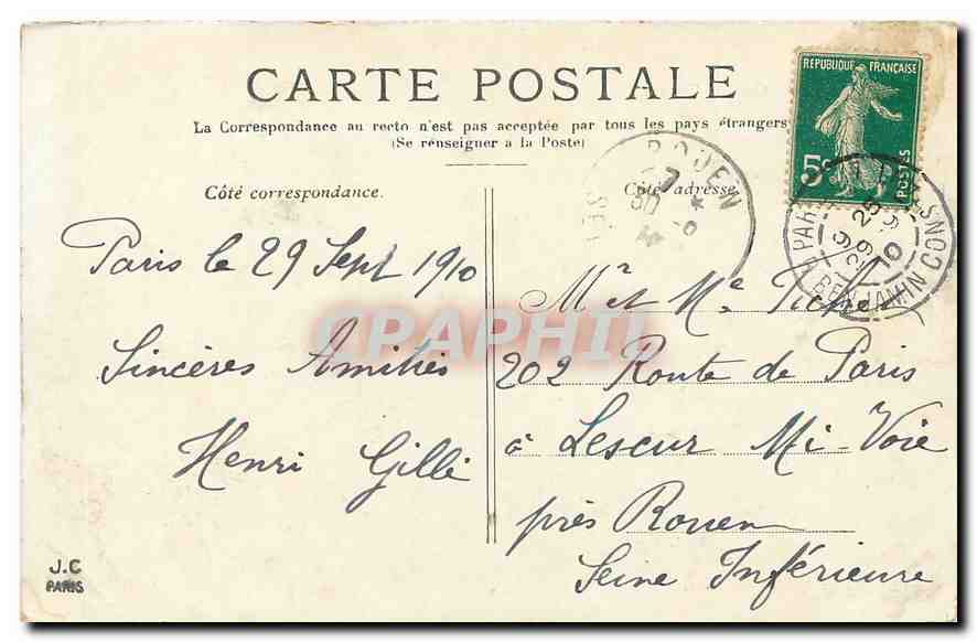CPA Paris La Cour du Carrousel  — Rückseite