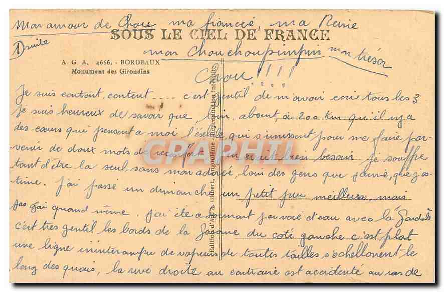 CPA Bordeaux Monument des Girondins  — Verso