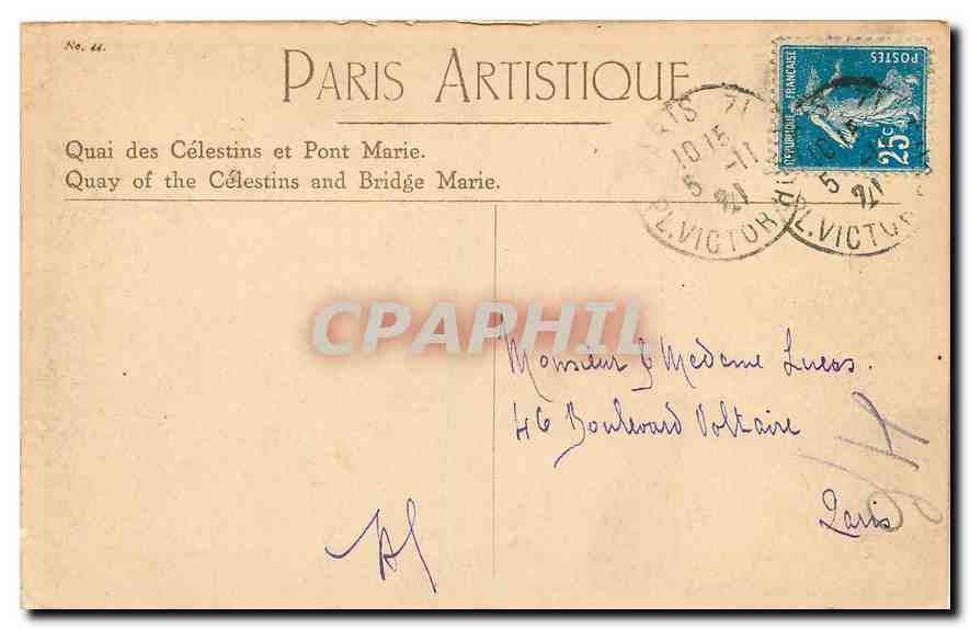 CPA Paris Artistique Quai des Celestins et Pont Marie  — Rückseite