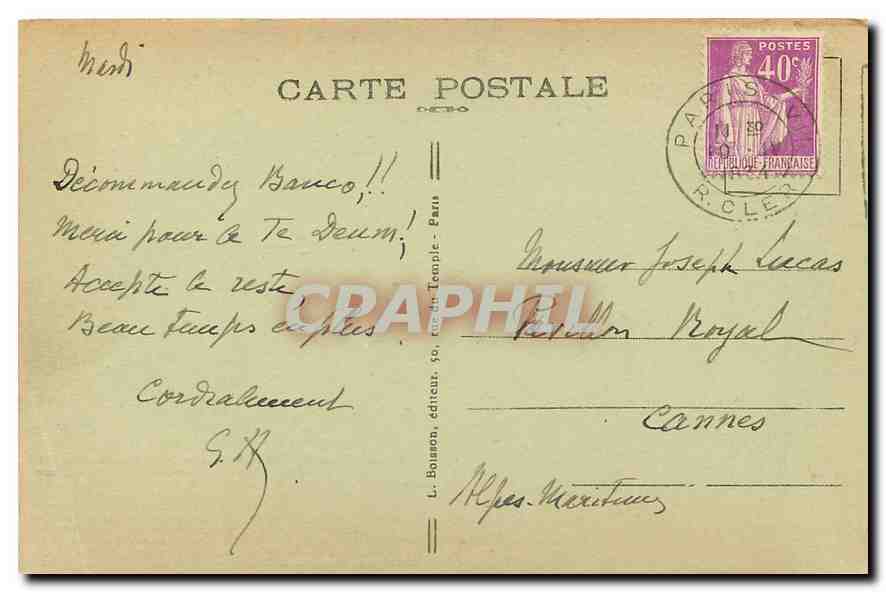 CPA Paris Place de la Concorde  — Rückseite