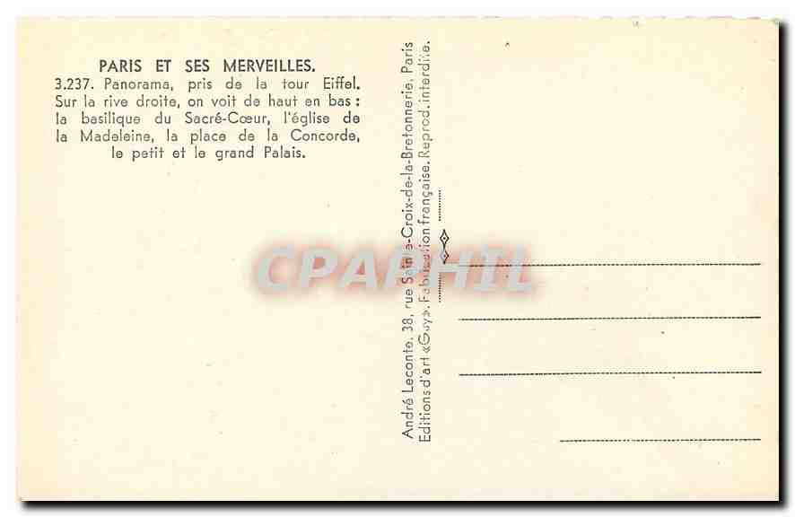 CPA Paris et ses Merveilles Panorama pris de la Tour Eiffel Sur la rive droite on voit de haut en ba — Rückseite