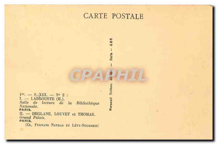 CPA Labrouste H Salle de Lecture de la Bibliotheque Nationale Paris Deglane Louvet et Thomas Grand P — Rückseite