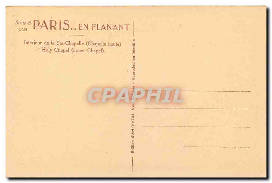 CPA Paris en flanant Interieur de la Ste Chapelle Chapelle haute  — Rückseite