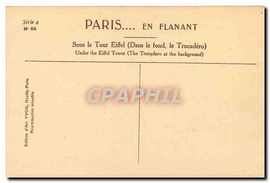CPA Paris en flanant Sous la Tour Eiffel dans le fond le Trocadero  — Rückseite