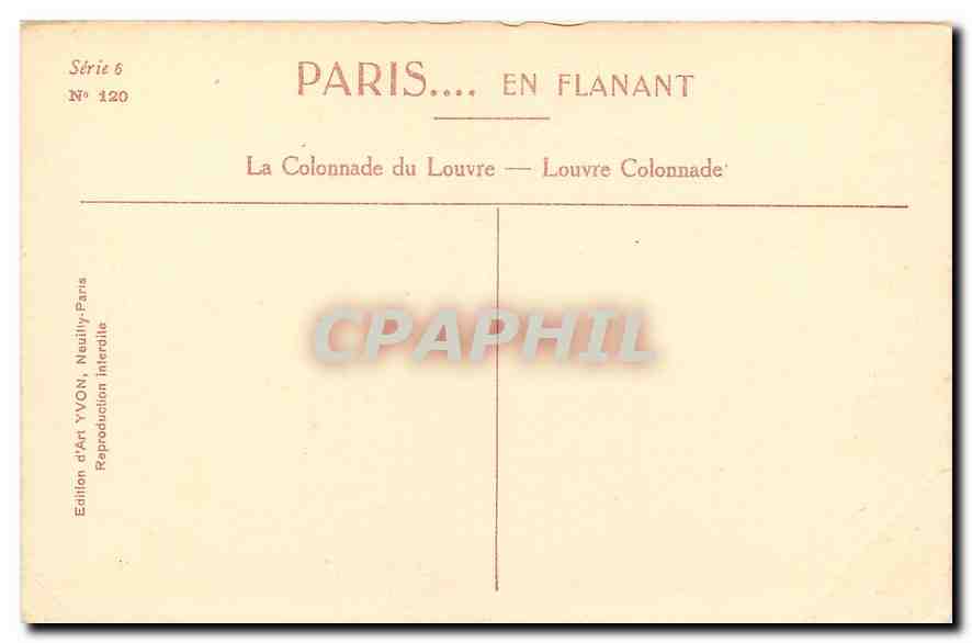 CPA Paris en flanant La Colonnade du Louvre — Verso