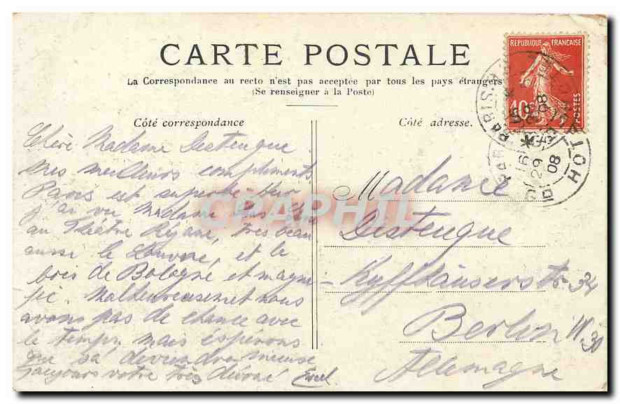 CPA Paris L'Hotel de Ville  — Rückseite