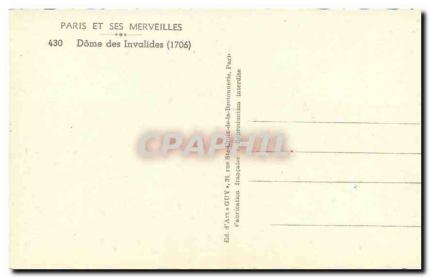 CPA Paris et ses Merveilles Dome des Invalides  — Verso