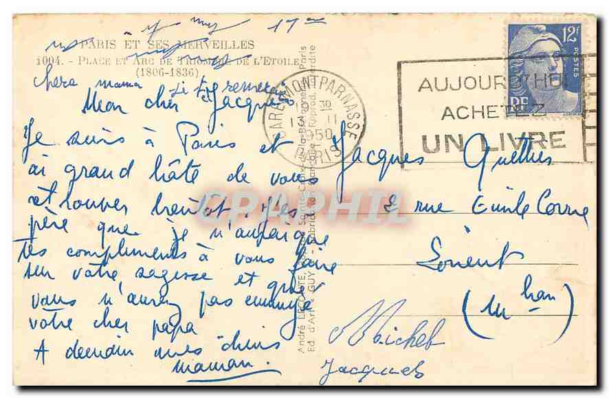 CPA Paris et ses merveilles Place et Arc de triomphe de l'etoile  — Rückseite
