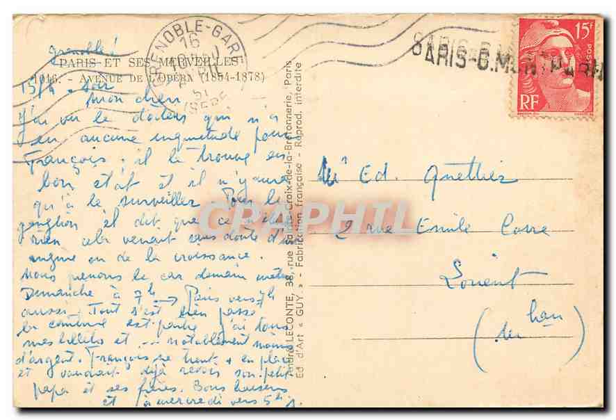 CPA Paris et ses merveilles avenue de l'Opera  — Rückseite