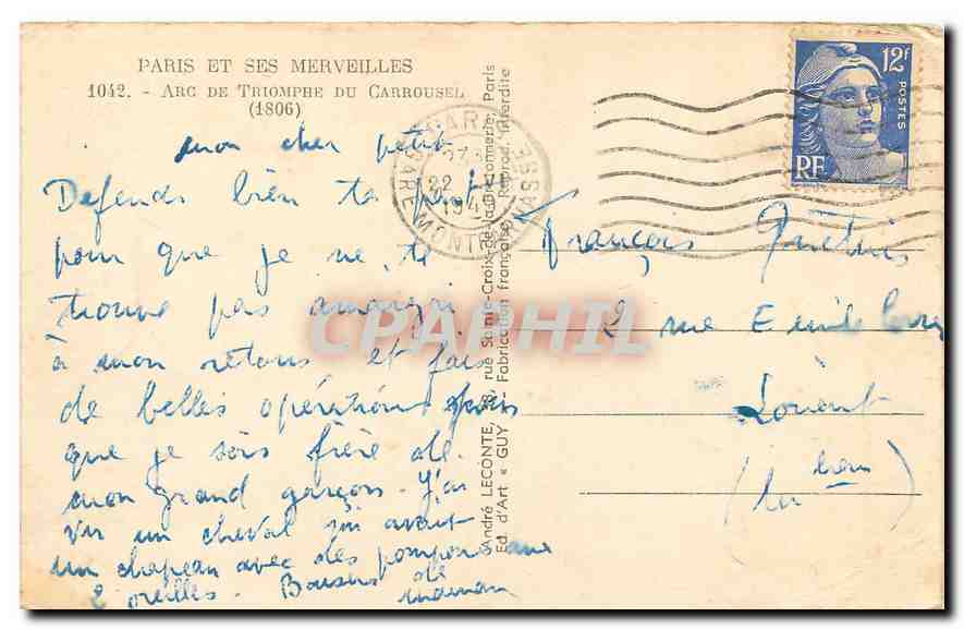 CPA Paris et ses merveilles Arc de triomphe du Carrousel  — Verso