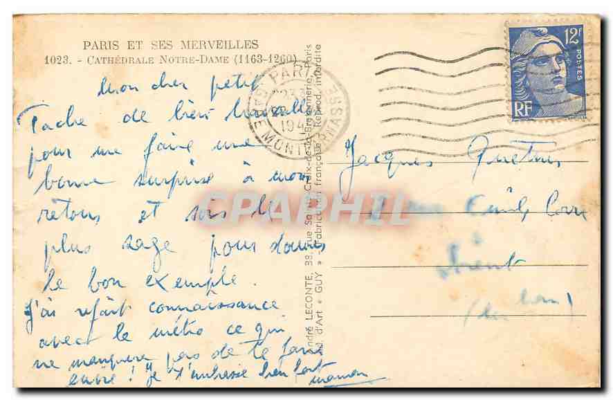 CPA Paris et ses merveilles Cathedrale Notre Dame  — Verso