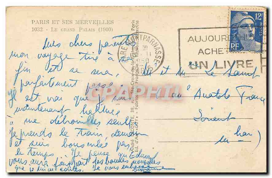CPA Paris et ses merveilles le grand Palais  — Verso