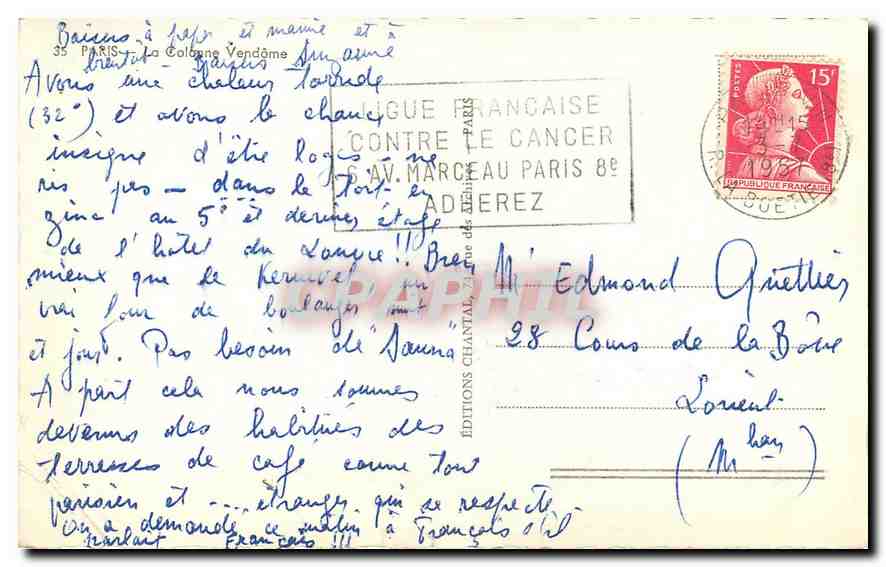CPA Paris la Colonne Vendome  — Verso