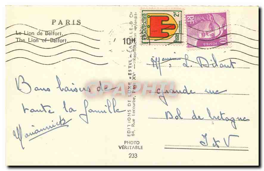 CPA Paris le Lion de Belfort  — Rückseite