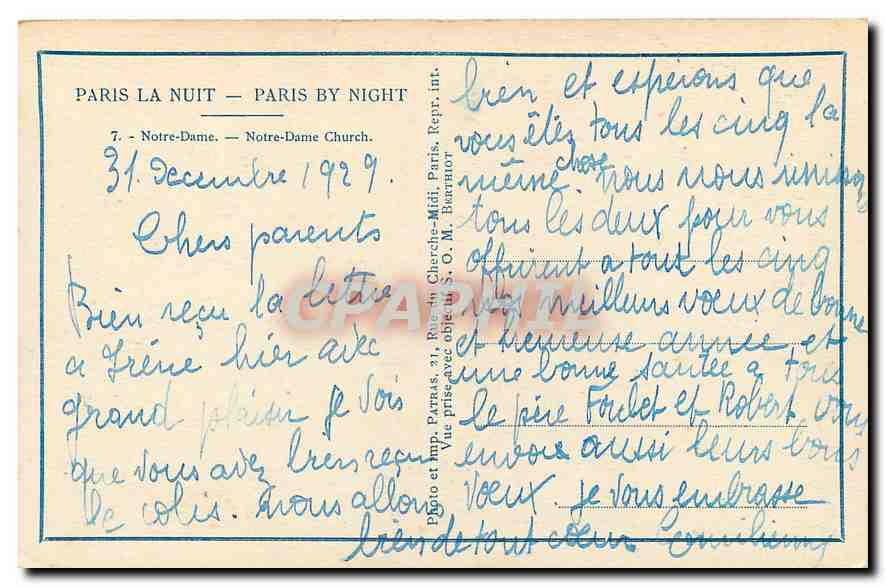 CPA Paris la Nuit Notre Dame  — Verso