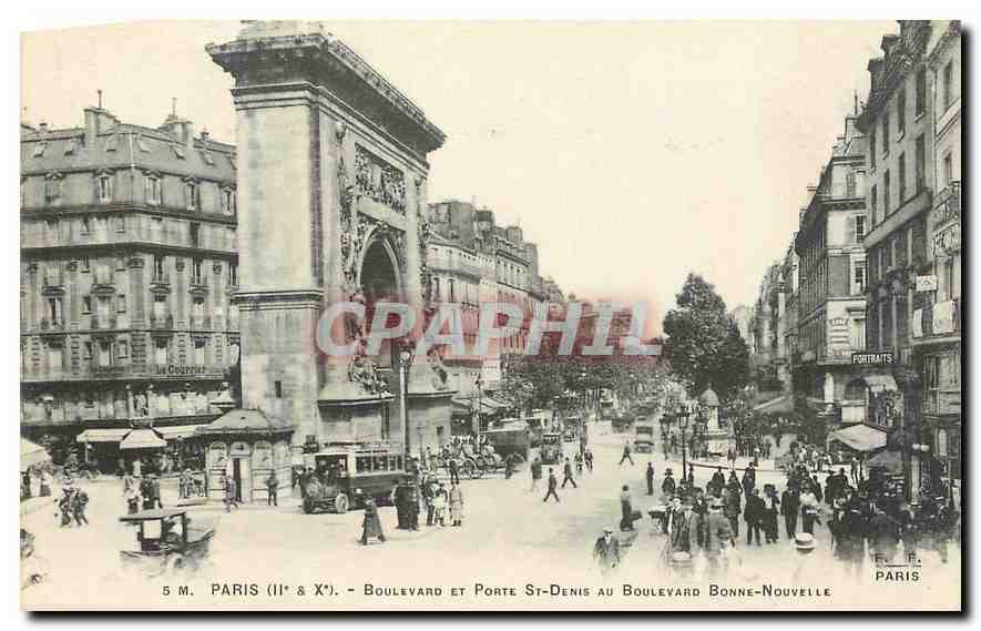 CPA Paris II et X Boulevard et Porte St Denis au Boulevard Bonne Nouvelle 