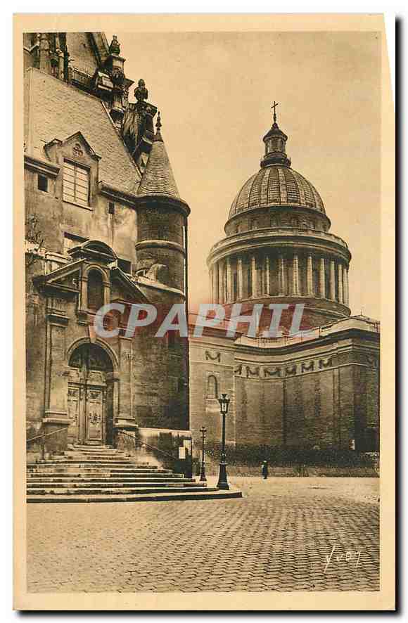 CPA Paris en Flanant Entree Laterale de l'eglise St Etienne du Mont et Dome du Pantheon 