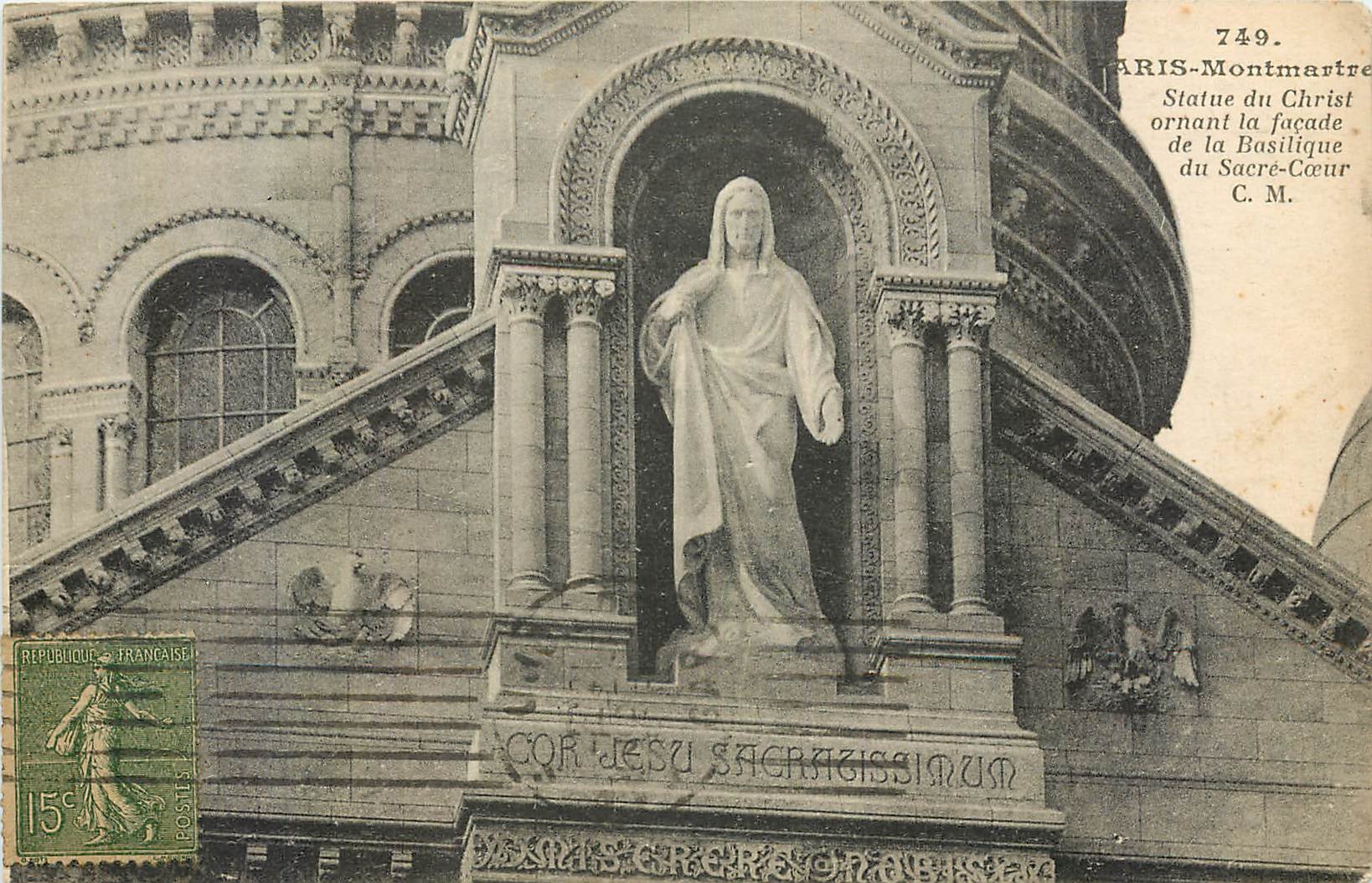CPA Paris Montmartre Statue du Christ ornant la Facade de la Basilique du Sacre Coeur 